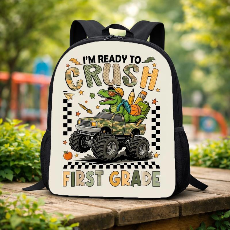 I'm Ready To Crush First Grade - Monster Truck Dino Boy Backpack Custom Backpack