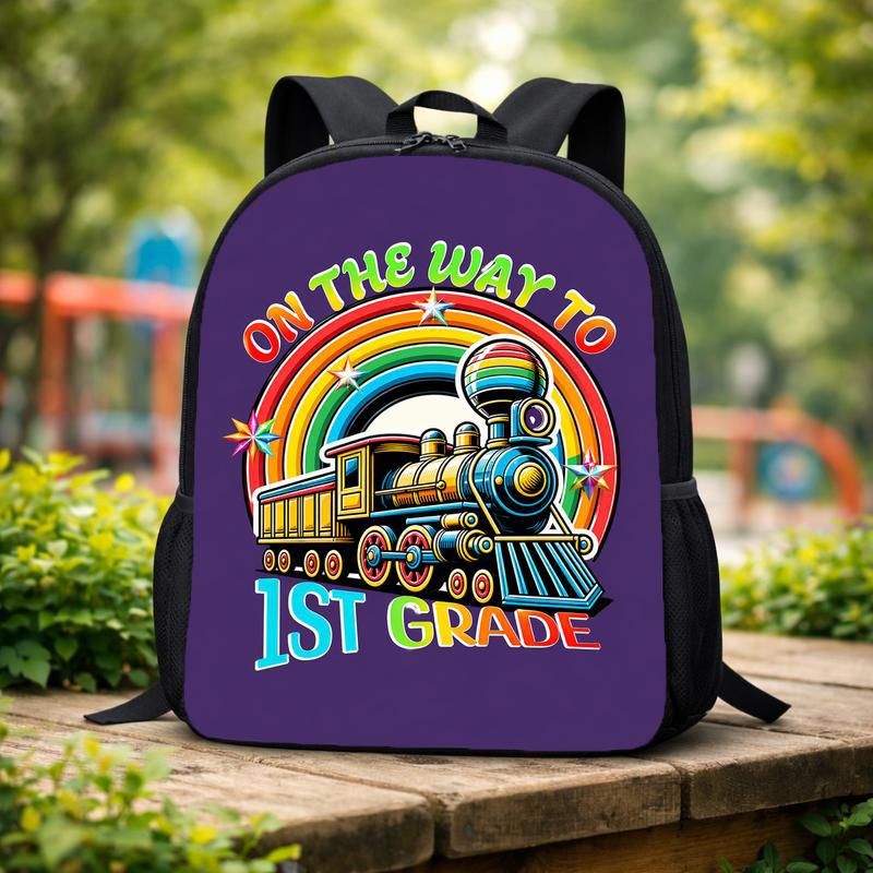 Kids Train Backpack - First Grade Rainbow Train Back To School Custom Backpack Kids Train Backpack - First Grade Rainbow Train Back To School Custom Backpack