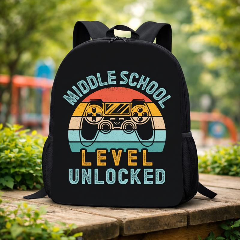Middle School Level Unlocked Backpack - Retro Gamer School Style Custom Backpack Middle School Level Unlocked Backpack - Retro Gamer School Style Custom Backpack