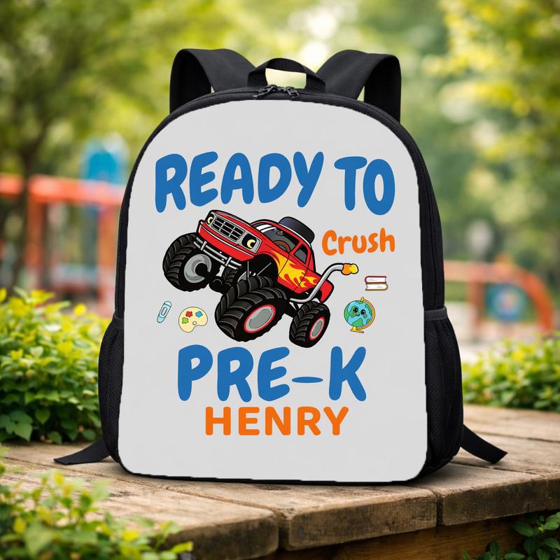 Personalized Pre-K Backpack - Ready To Crush Monster Truck Name Custom Backpack