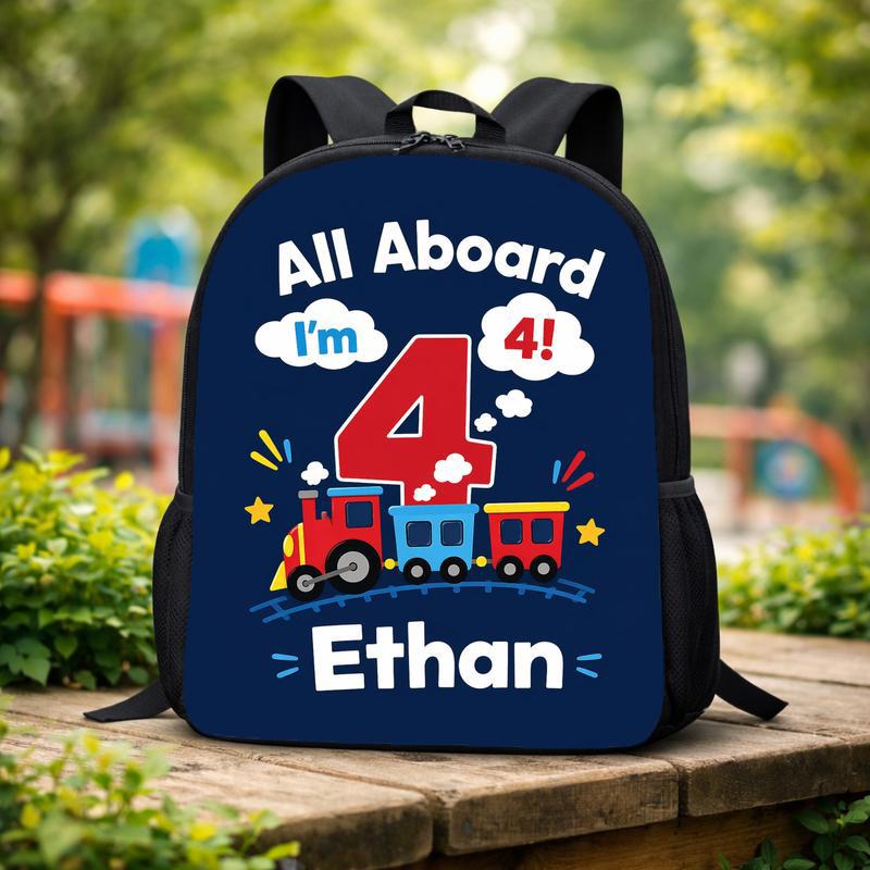 Personalized Train Backpack - All Aboard I'm 4 Boy Custom Backpack Personalized Train Backpack - All Aboard I'm 4 Boy Custom Backpack
