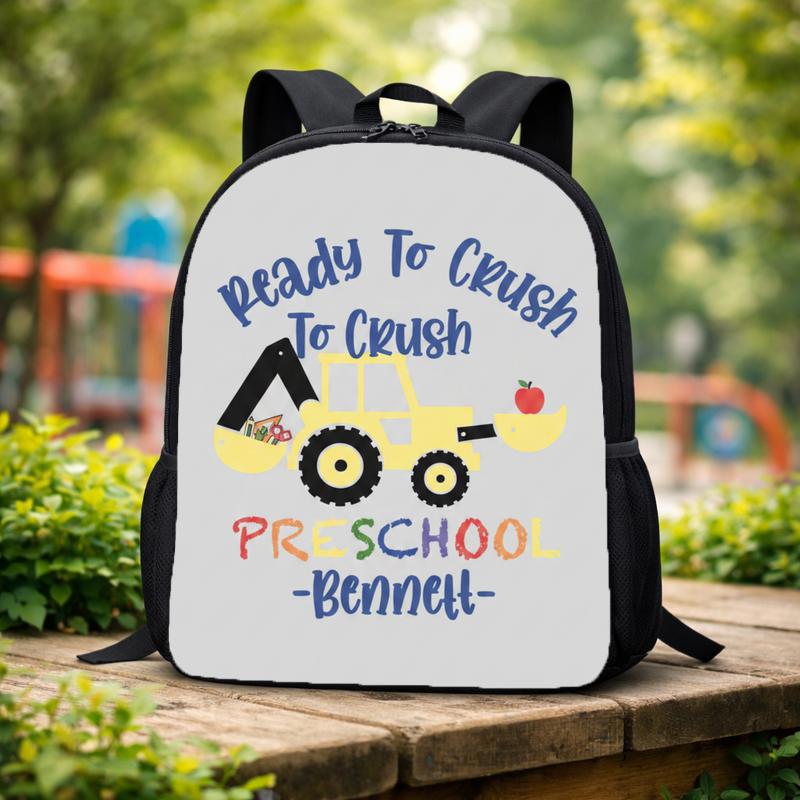 Ready To Crush Preschool Backpack For Boys - Custom Name Construction Theme Custom Backpack Ready To Crush Preschool Backpack For Boys - Custom Name Construction Theme Custom Backpack