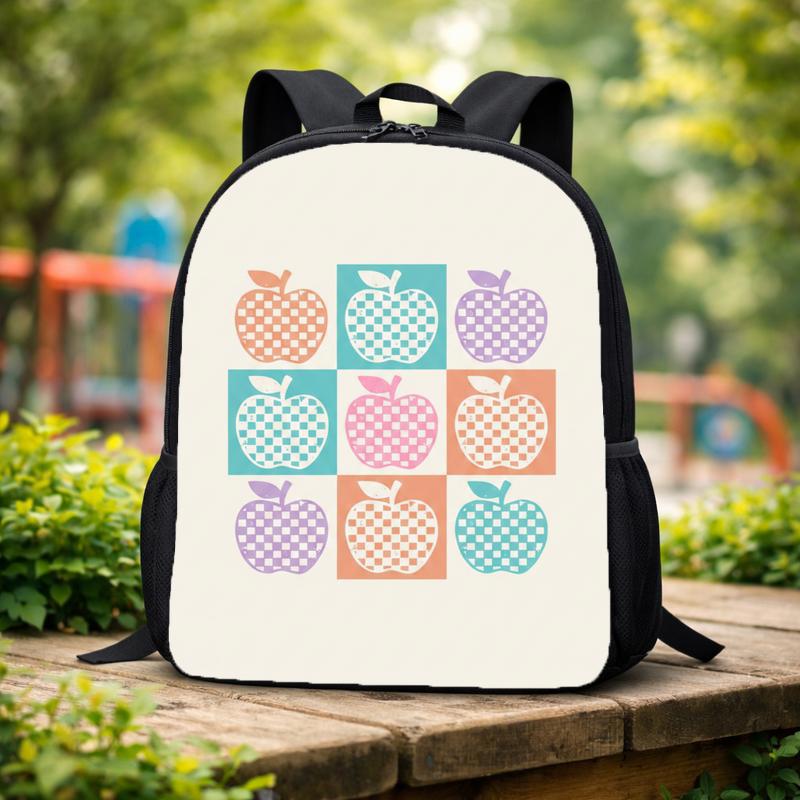 Retro Checkerboard Apple Pattern Backpack - Back To School Vibes Custom Backpack Retro Checkerboard Apple Pattern Backpack - Back To School Vibes Custom Backpack