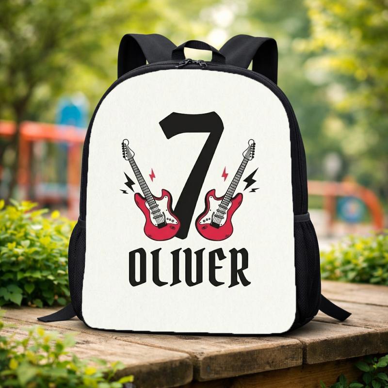 Rock Guitar Kids Backpack With Name & Age Design Custom Backpack
