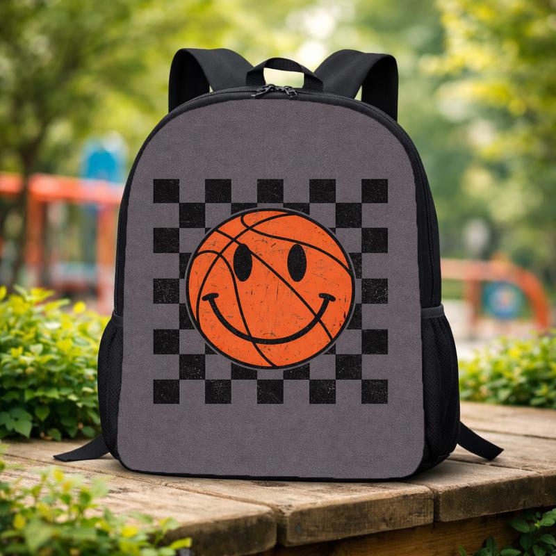 Smiley Basketball Backpack - Back To School Retro Checker Style Custom Backpack Smiley Basketball Backpack - Back To School Retro Checker Style Custom Backpack