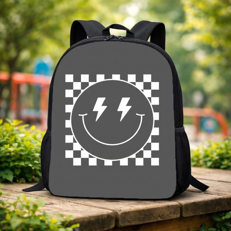 Smiley Lightning Face Checkerboard - Trendy Kids Backpack Custom Backpack