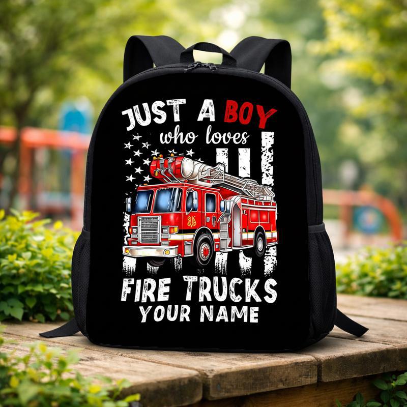 USA Flag Fire Truck Backpack For Kids - Boy Who Loves Fire Trucks Custom Backpack USA Flag Fire Truck Backpack For Kids - Boy Who Loves Fire Trucks Custom Backpack