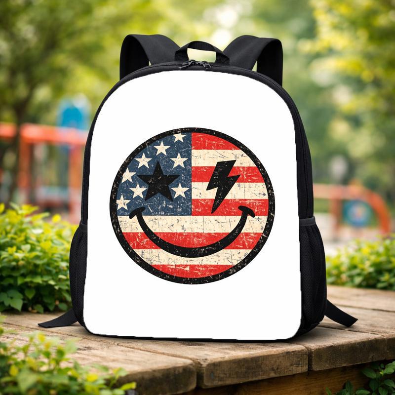 USA Smiley Face Backpack - Patriotic School Style Kids Custom Backpack USA Smiley Face Backpack - Patriotic School Style Kids Custom Backpack