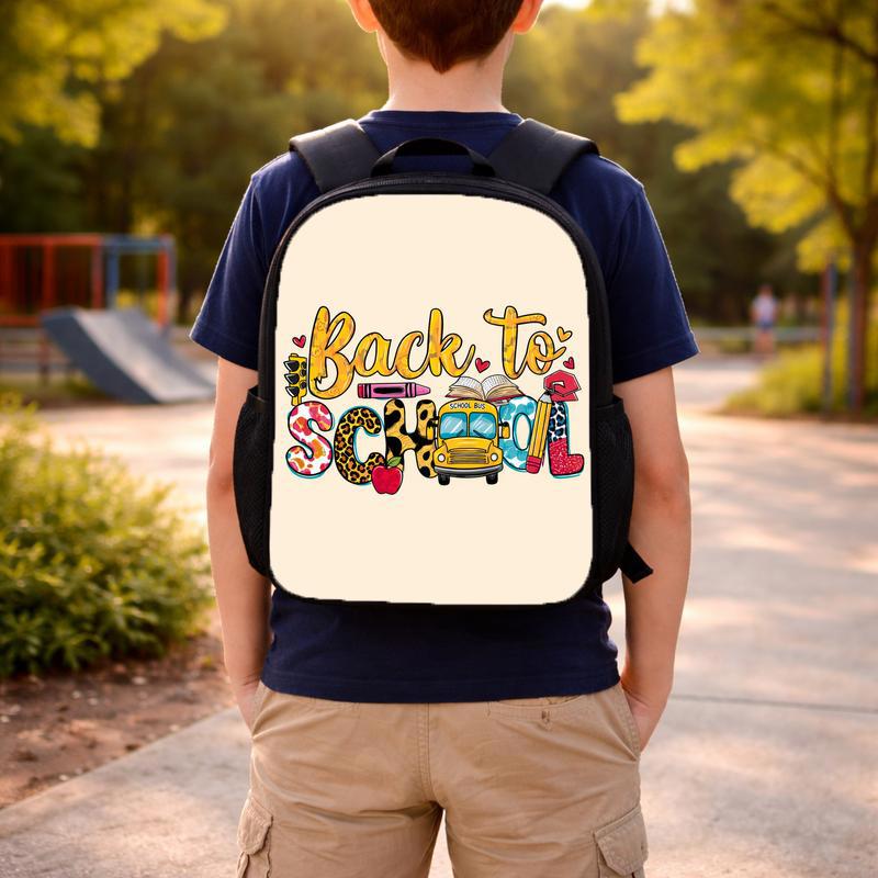 Back To School Kids Backpack - Cute Bus & School Icons Custom Backpack