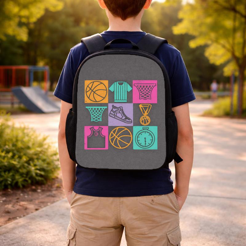 Basketball Pattern Backpack - Back To School Sport Theme Kids Custom Backpack