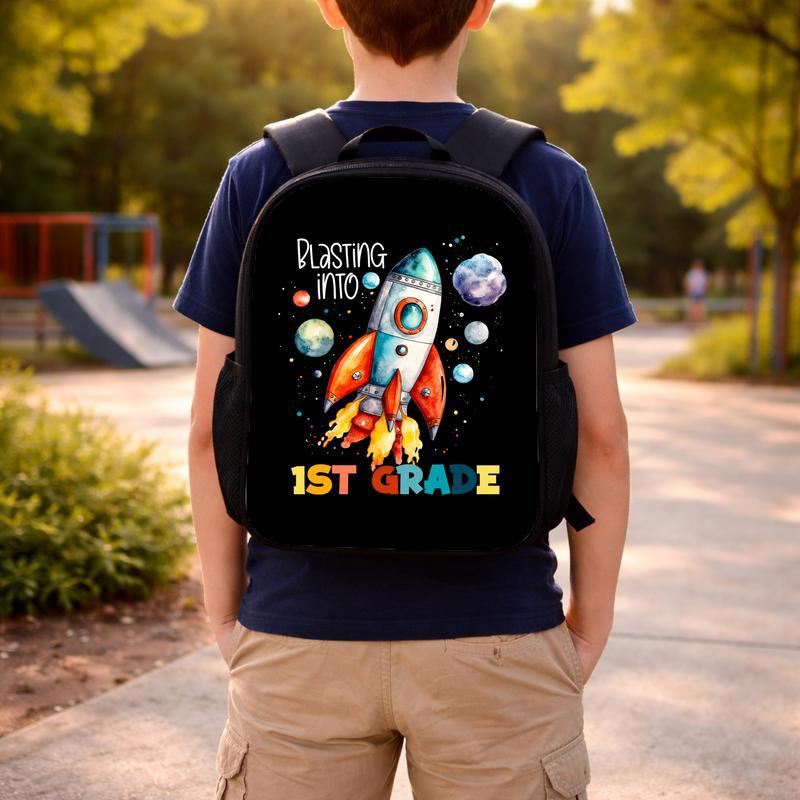 Blasting Into First Grade Kids Rocket Backpack - Back To School Space Theme Custom Backpack