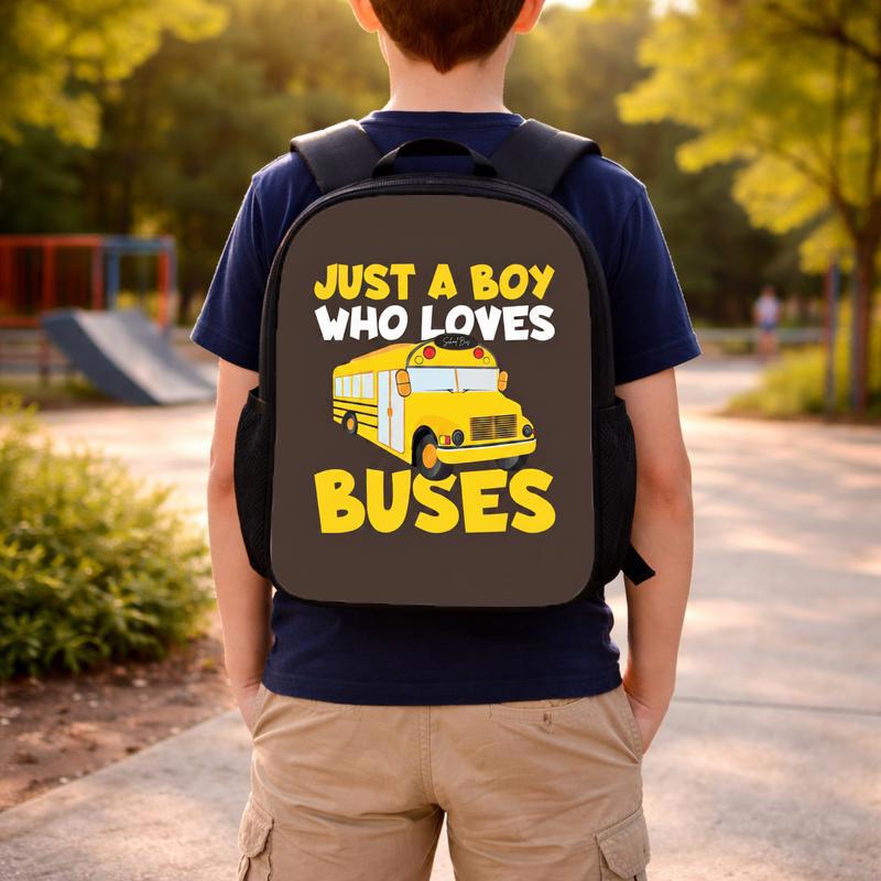 Boy Who Loves Buses Backpack - Fun Kids Back To School Custom Backpack