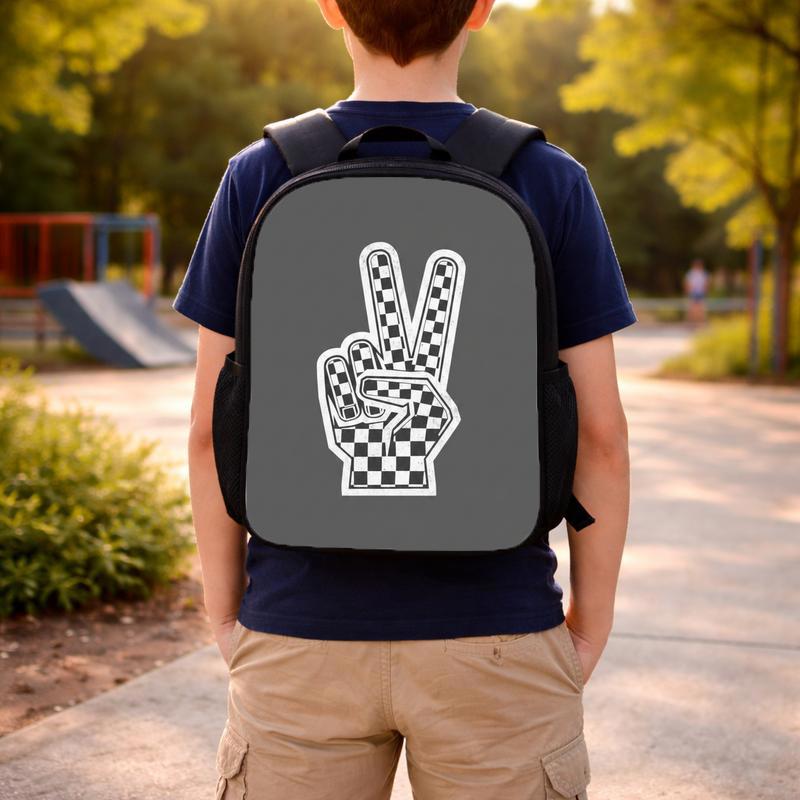 Checkerboard Peace Hand Backpack - Retro Cool School Style Custom Backpack