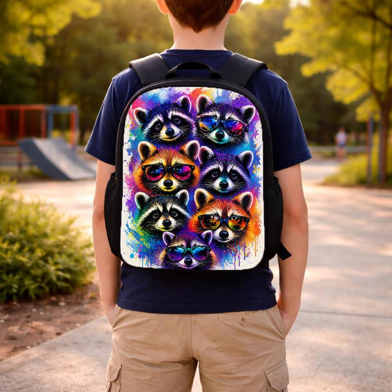 Colorful Raccoon Pattern Backpack - Kids Back To School Fun Custom Backpack Colorful Raccoon Pattern Backpack - Kids Back To School Fun Custom Backpack