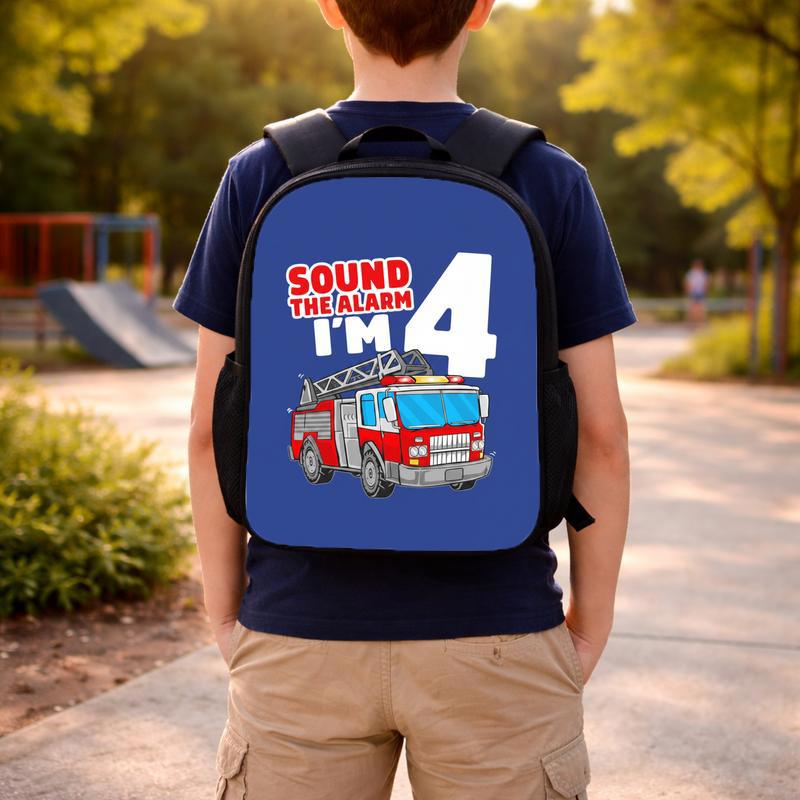 Custom Age Fire Truck Backpack - Funny Back To School Kids Custom Backpack