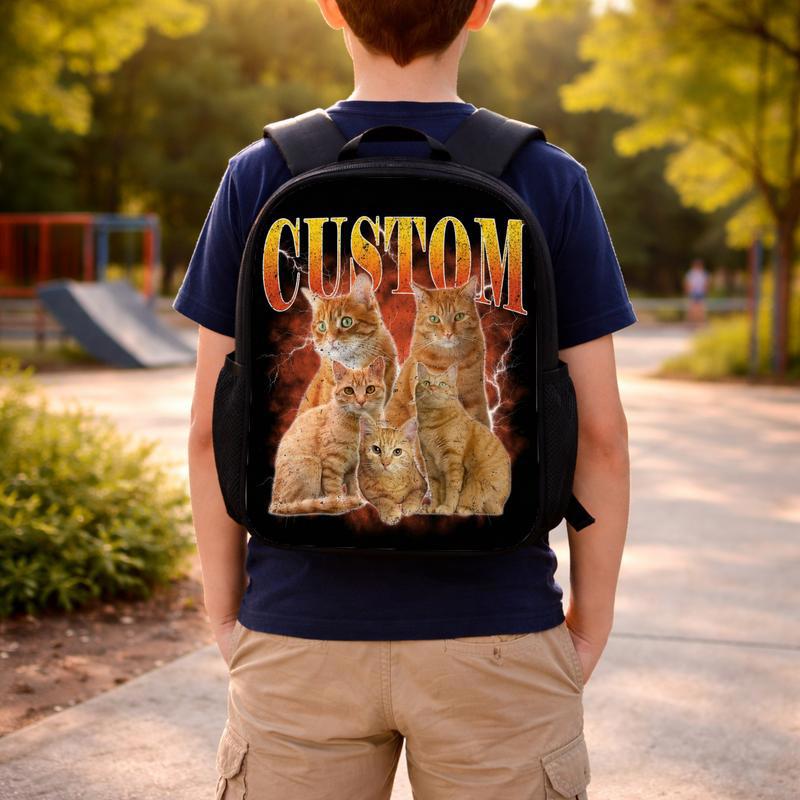 Custom Cat Photo Bootleg Shirt, Vintage Style Graphic Tee, Personalized Pet Gift Custom Backpack Custom Cat Photo Bootleg Shirt, Vintage Style Graphic Tee, Personalized Pet Gift Custom Backpack
