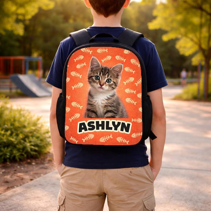 Custom Cat Portrait - Fish Bones Background Custom Backpack Custom Cat Portrait - Fish Bones Background Custom Backpack