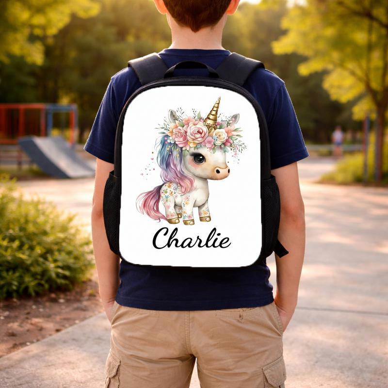 Custom Name Unicorn Floral Backpack - Cute Kids School Bag Custom Backpack