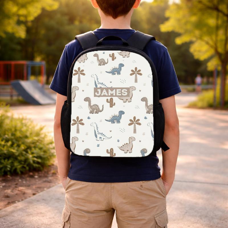 Cute Dinosaur Pattern Backpack With Name - Kids School Look Custom Backpack Cute Dinosaur Pattern Backpack With Name - Kids School Look Custom Backpack
