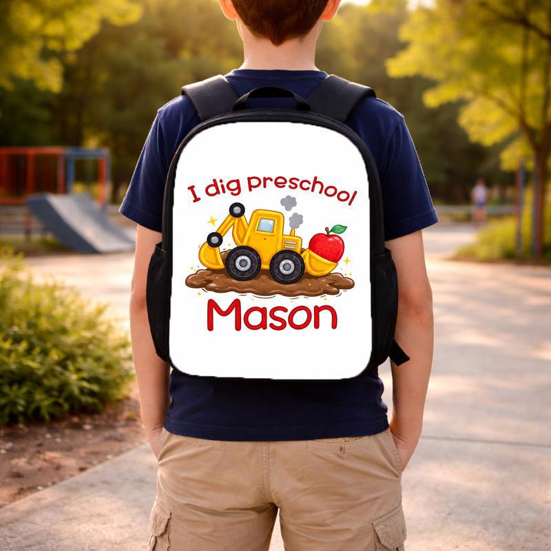 Cute Personalized Excavator Backpack For Kids - I Dig Preschool Custom Backpack Cute Personalized Excavator Backpack For Kids - I Dig Preschool Custom Backpack