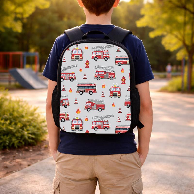 Fire Truck Pattern Backpack - Kids Firefighter Back To School Custom Backpack Fire Truck Pattern Backpack - Kids Firefighter Back To School Custom Backpack