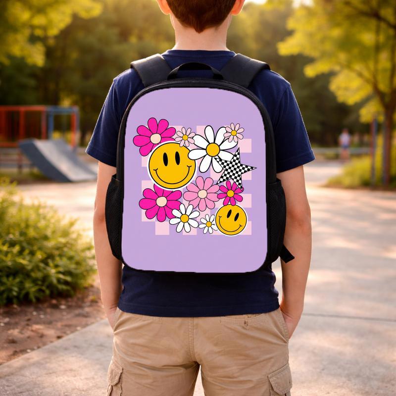 Groovy Smiley Daisy Backpack - Retro School Style For Girls Custom Backpack
