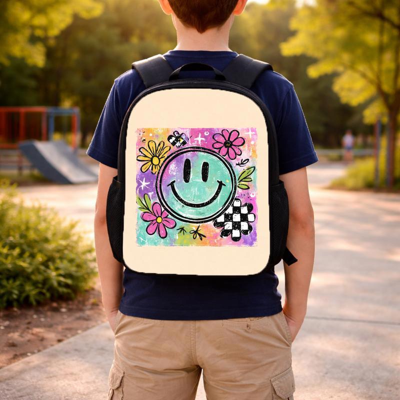 Groovy Smiley Face Backpack - Cute Artistic School Style Custom Backpack Groovy Smiley Face Backpack - Cute Artistic School Style Custom Backpack