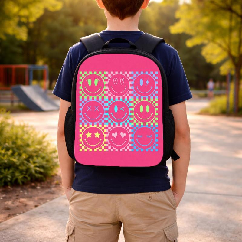Groovy Smiley Pattern Backpack - Cute School Bag For Kids Custom Backpack Groovy Smiley Pattern Backpack - Cute School Bag For Kids Custom Backpack