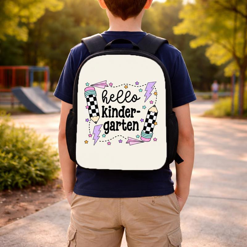 Hello Kindergarten Backpack - Retro Checkerboard School Style Custom Backpack Hello Kindergarten Backpack - Retro Checkerboard School Style Custom Backpack