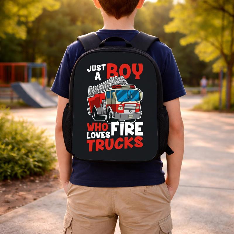 Kids Firefighter Backpack - Just A Boy Fire Truck Design Custom Backpack Kids Firefighter Backpack - Just A Boy Fire Truck Design Custom Backpack