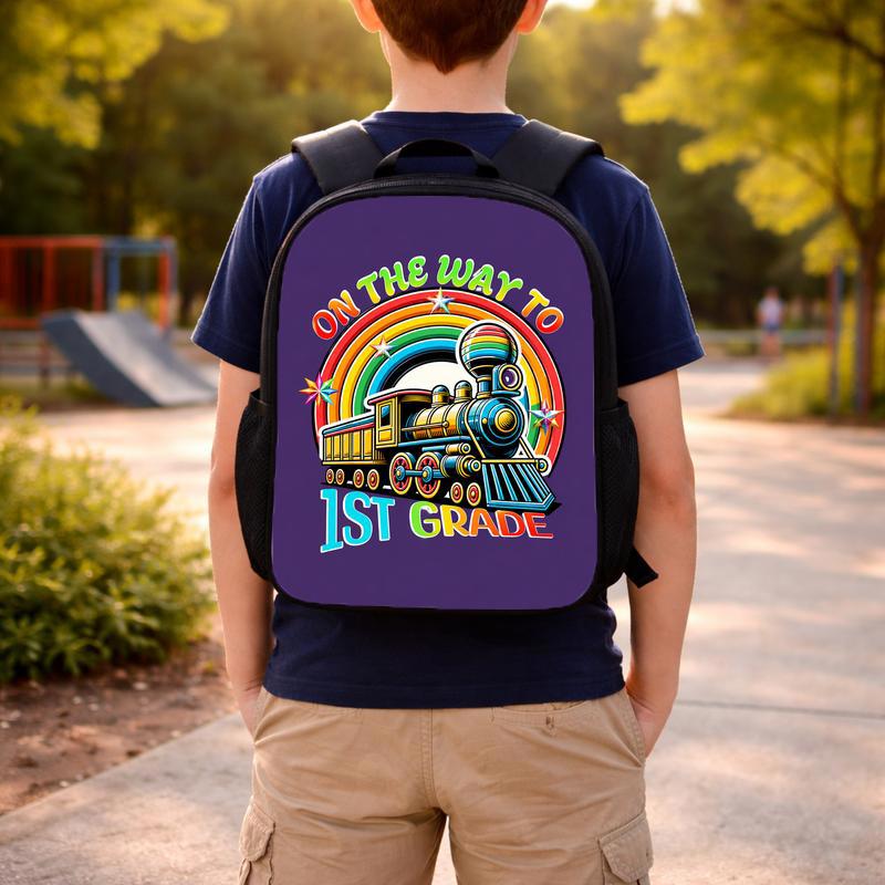 Kids Train Backpack - First Grade Rainbow Train Back To School Custom Backpack Kids Train Backpack - First Grade Rainbow Train Back To School Custom Backpack