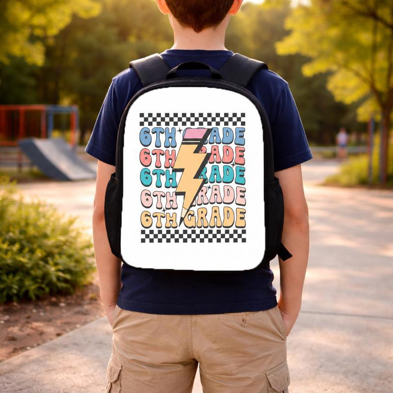 Middle School 6th Grade Backpack - Retro Lightning Checkered Design Custom Backpack Middle School 6th Grade Backpack - Retro Lightning Checkered Design Custom Backpack