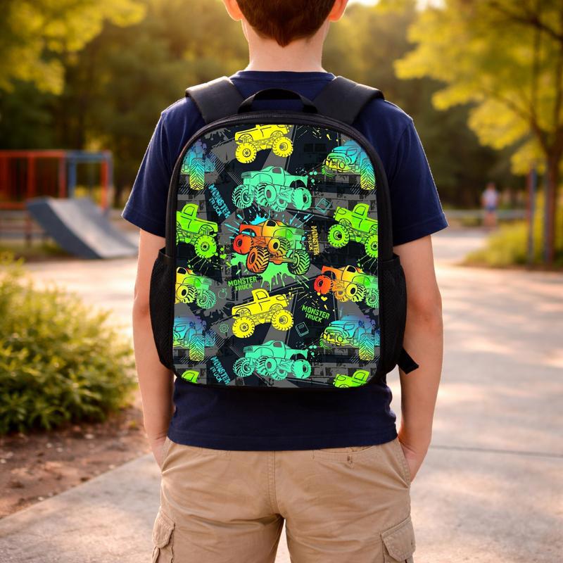 Monster Truck Backpack For Kids - Neon Pattern Back To School Custom Backpack Monster Truck Backpack For Kids - Neon Pattern Back To School Custom Backpack