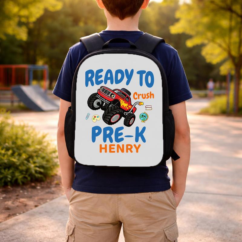 Personalized Pre-K Backpack - Ready To Crush Monster Truck Name Custom Backpack