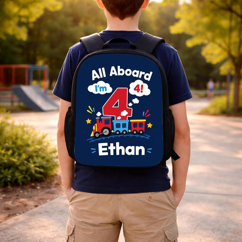 Personalized Train Backpack - All Aboard I'm 4 Boy Custom Backpack Personalized Train Backpack - All Aboard I'm 4 Boy Custom Backpack