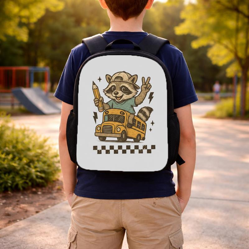 Raccoon School Bus Backpack - Kids Back To School Fun Custom Backpack Raccoon School Bus Backpack - Kids Back To School Fun Custom Backpack