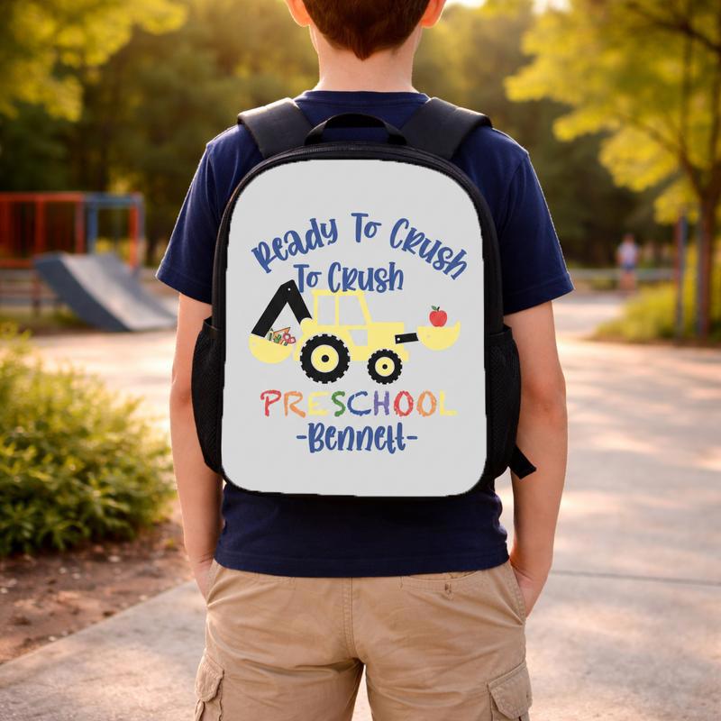 Ready To Crush Preschool Backpack For Boys - Custom Name Construction Theme Custom Backpack Ready To Crush Preschool Backpack For Boys - Custom Name Construction Theme Custom Backpack