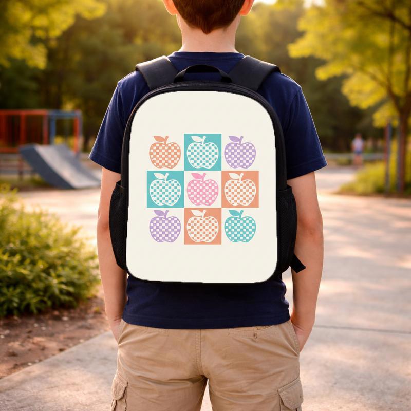 Retro Checkerboard Apple Pattern Backpack - Back To School Vibes Custom Backpack Retro Checkerboard Apple Pattern Backpack - Back To School Vibes Custom Backpack