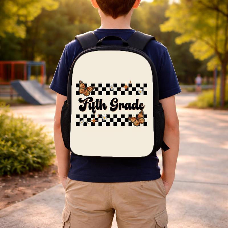 Retro 5th Grade Backpack - Elementary School Butterfly Checkered Custom Backpack Retro 5th Grade Backpack - Elementary School Butterfly Checkered Custom Backpack