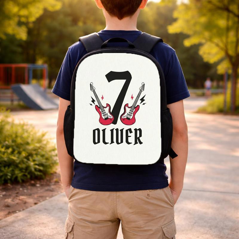 Rock Guitar Kids Backpack With Name & Age Design Custom Backpack