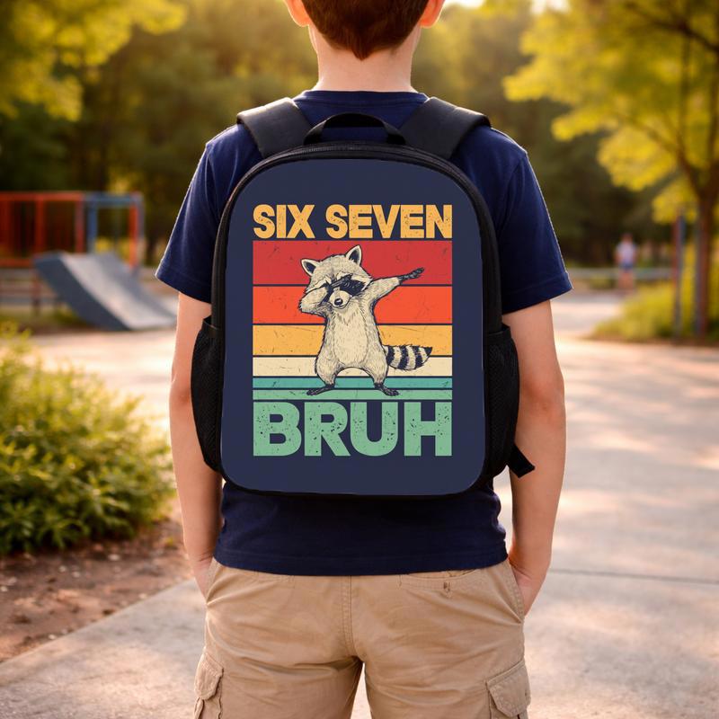 Six Seven Bruh Racoon Backpack - Funny Back To School Boys Custom Backpack Six Seven Bruh Racoon Backpack - Funny Back To School Boys Custom Backpack