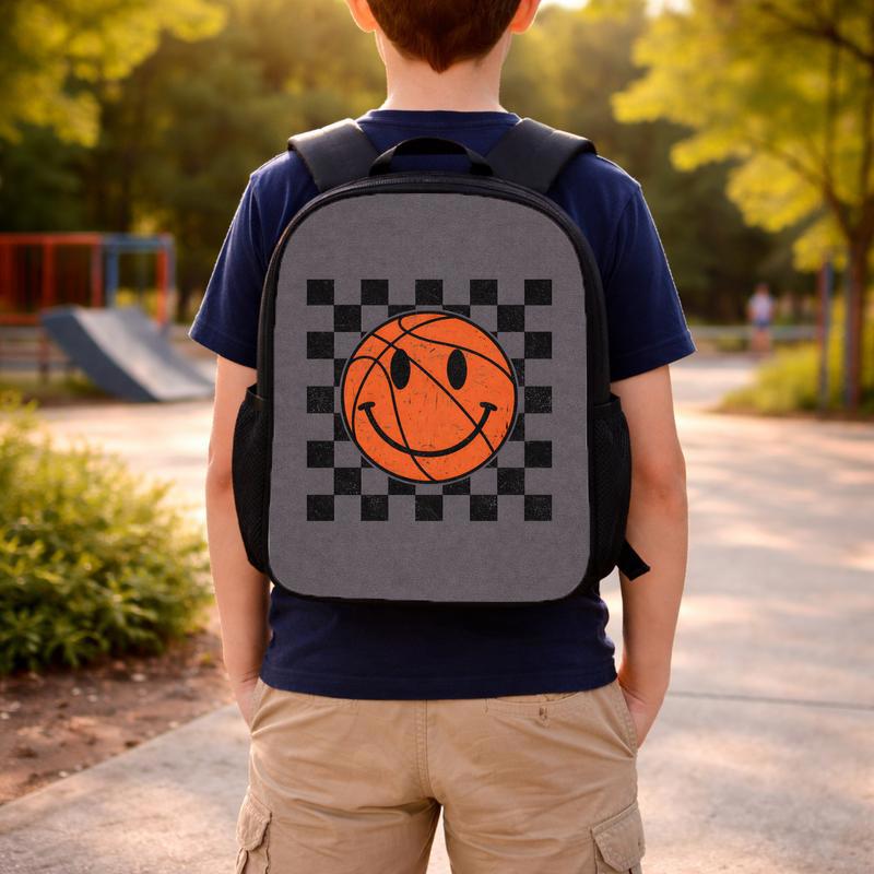 Smiley Basketball Backpack - Back To School Retro Checker Style Custom Backpack Smiley Basketball Backpack - Back To School Retro Checker Style Custom Backpack
