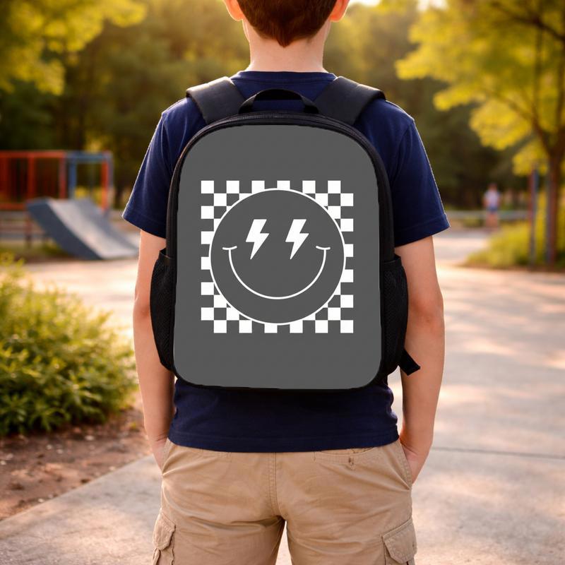 Smiley Lightning Face Checkerboard - Trendy Kids Backpack Custom Backpack