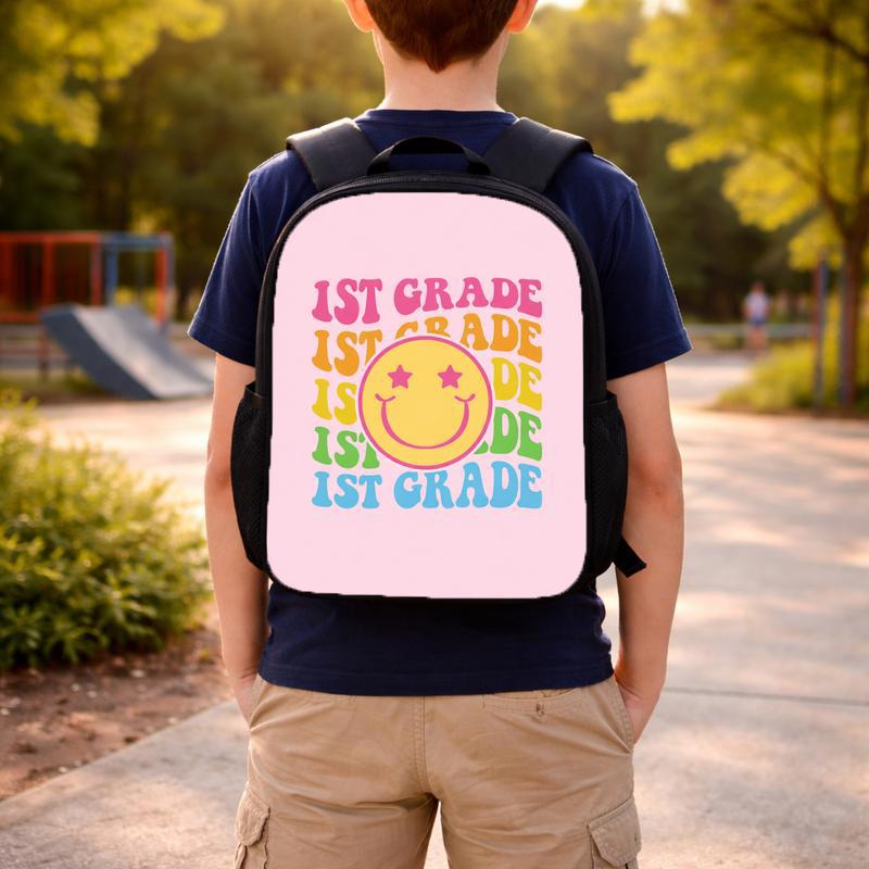 1st Grade Smiley Backpack - Colorful Retro Back To School Kids Custom Backpack 1st Grade Smiley Backpack - Colorful Retro Back To School Kids Custom Backpack