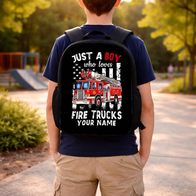 USA Flag Fire Truck Backpack For Kids - Boy Who Loves Fire Trucks Custom Backpack USA Flag Fire Truck Backpack For Kids - Boy Who Loves Fire Trucks Custom Backpack