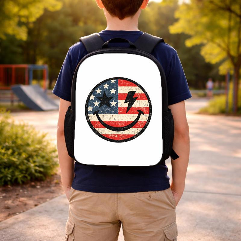 USA Smiley Face Backpack - Patriotic School Style Kids Custom Backpack USA Smiley Face Backpack - Patriotic School Style Kids Custom Backpack