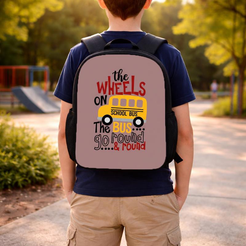 Wheels On The Bus Backpack - Cute Kids School Style Custom Backpack