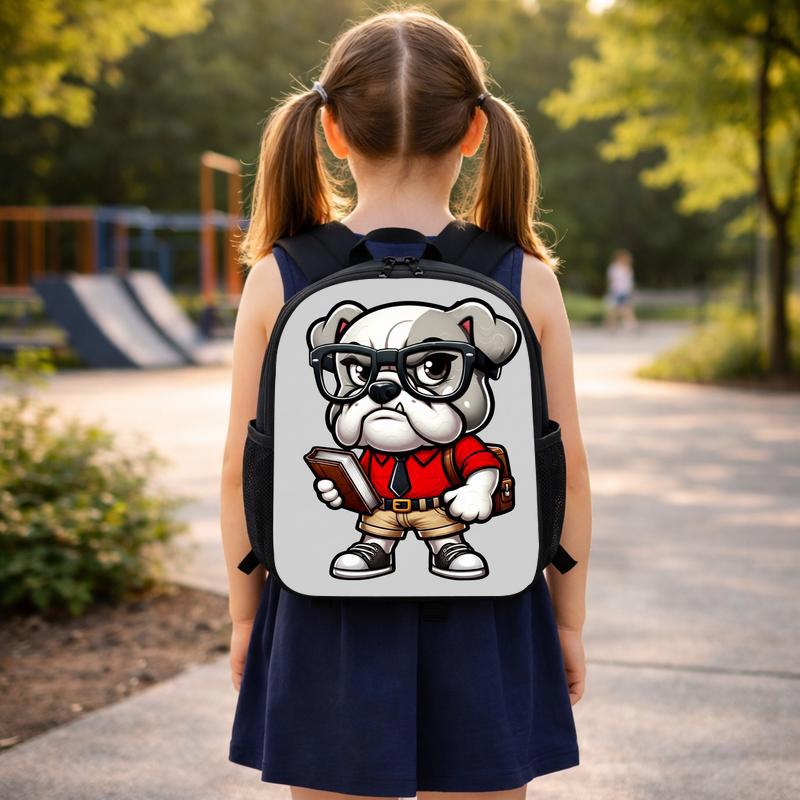 Bulldog Back To School, Red Shirt Bulldog Academics PNG, Student Digital, Studious Bulldog Design, Glasses Smart Nerdy Guy, Back To School Custom Backpack