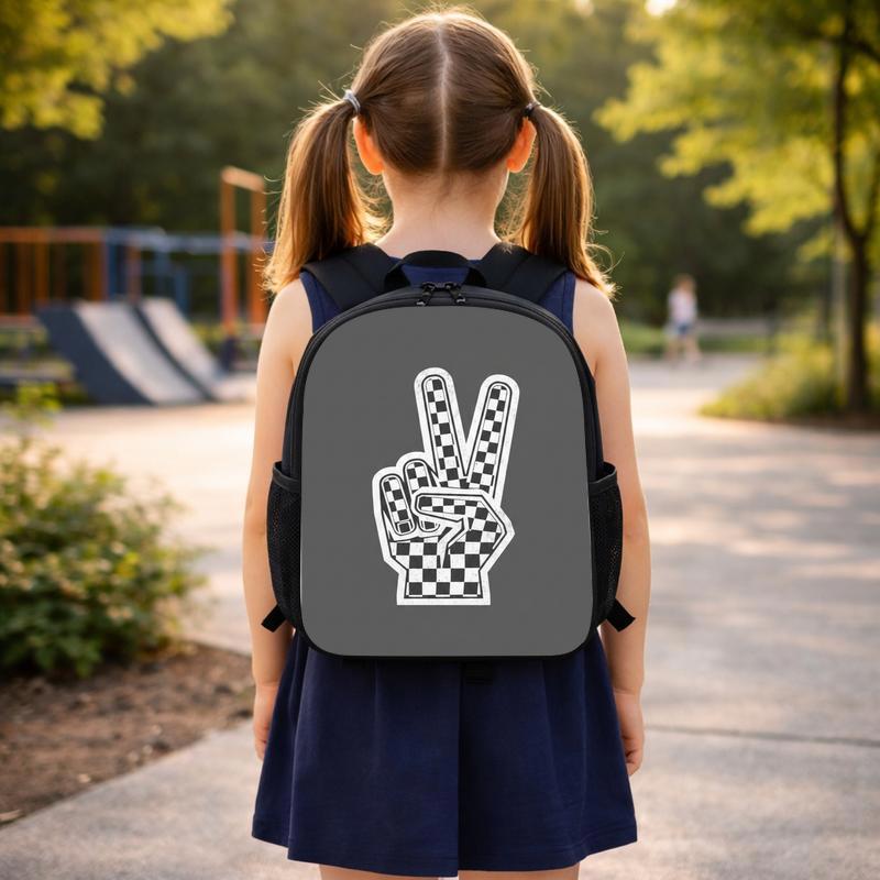 Checkerboard Peace Hand Backpack - Retro Cool School Style Custom Backpack