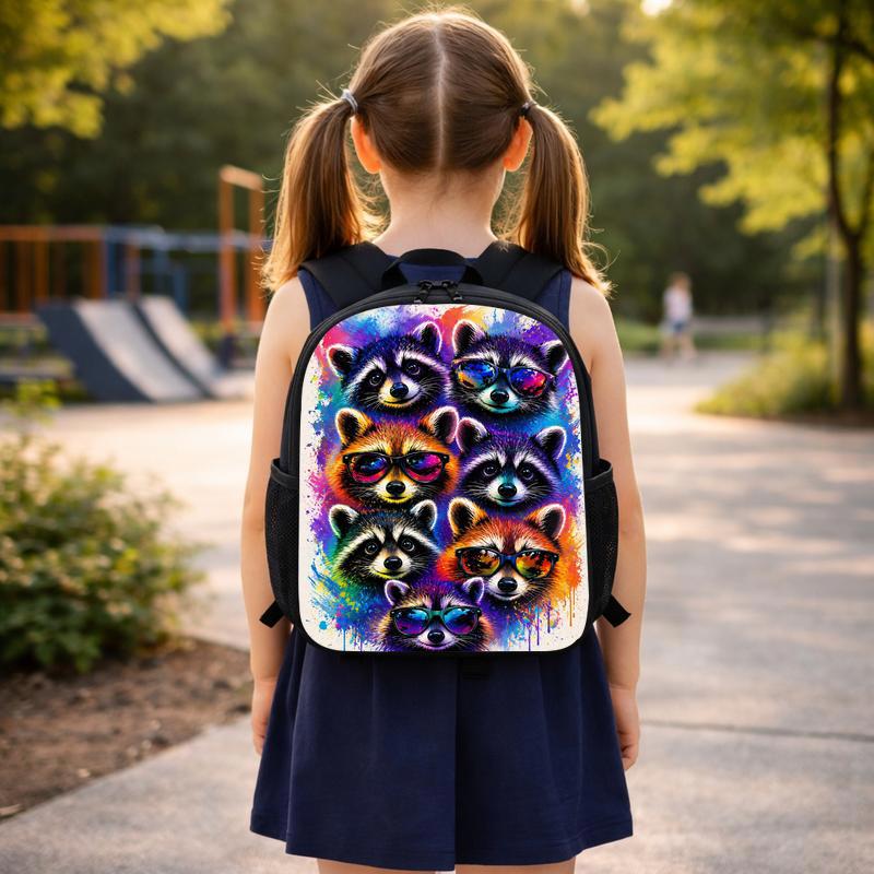 Colorful Raccoon Pattern Backpack - Kids Back To School Fun Custom Backpack Colorful Raccoon Pattern Backpack - Kids Back To School Fun Custom Backpack